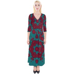 Cherry-blossom Mandala Of Sakura Branches Quarter Sleeve Wrap Maxi Dress by pepitasart