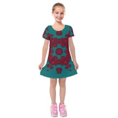 Cherry-blossom Mandala Of Sakura Branches Kids  Short Sleeve Velvet Dress by pepitasart