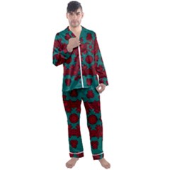 Cherry-blossom Mandala Of Sakura Branches Men s Long Sleeve Satin Pyjamas Set by pepitasart