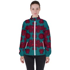 Cherry-blossom Mandala Of Sakura Branches Women s High Neck Windbreaker by pepitasart