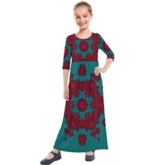 Cherry-blossom Mandala Of Sakura Branches Kids  Quarter Sleeve Maxi Dress by pepitasart