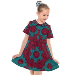 Cherry-blossom Mandala Of Sakura Branches Kids  Short Sleeve Shirt Dress by pepitasart