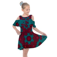 Cherry-blossom Mandala Of Sakura Branches Kids  Shoulder Cutout Chiffon Dress by pepitasart