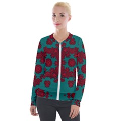 Cherry-blossom Mandala Of Sakura Branches Velour Zip Up Jacket by pepitasart