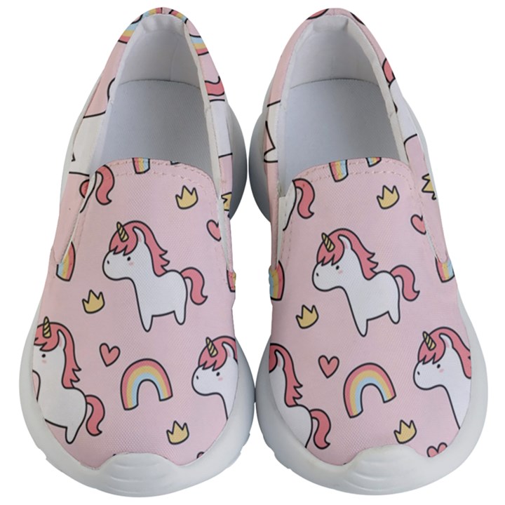 Cute-unicorn-rainbow-seamless-pattern-background Kids Lightweight Slip Ons