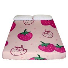 Seamless-strawberry-fruit-pattern-background Fitted Sheet (queen Size) by Vaneshart