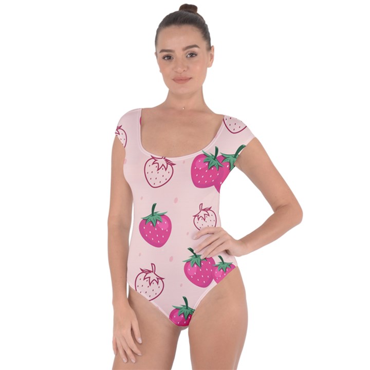 Seamless-strawberry-fruit-pattern-background Short Sleeve Leotard 