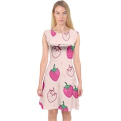 Seamless-strawberry-fruit-pattern-background Capsleeve Midi Dress by Vaneshart