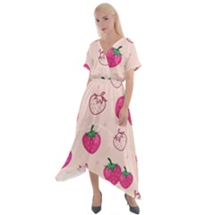 Seamless-strawberry-fruit-pattern-background Cross Front Sharkbite Hem Maxi Dress