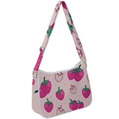 Seamless-strawberry-fruit-pattern-background Zip Up Shoulder Bag