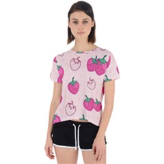 Seamless-strawberry-fruit-pattern-background Open Back Sport Tee