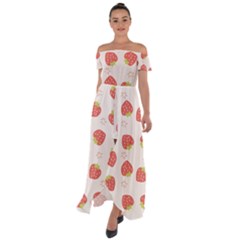 Strawberries-pattern-design Off Shoulder Open Front Chiffon Dress by Vaneshart