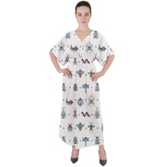 Insects-icons-square-seamless-pattern V-neck Boho Style Maxi Dress by Vaneshart