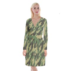 Camouflage-pattern-background Long Sleeve Velvet Front Wrap Dress by Vaneshart