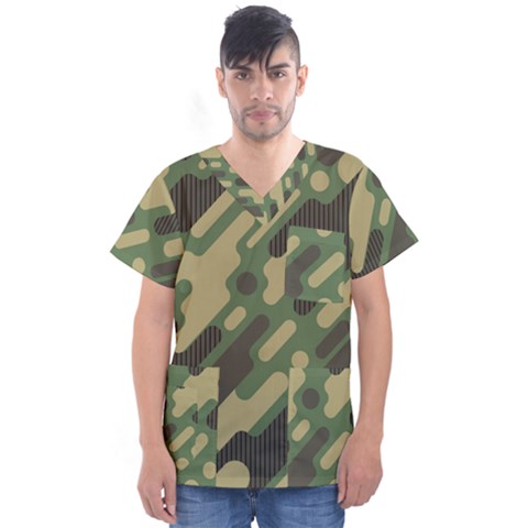 Camouflage-pattern-background Men s V-neck Scrub Top by Vaneshart