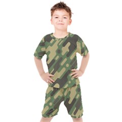 Camouflage-pattern-background Kids  Tee And Shorts Set by Vaneshart