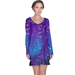 Realistic-night-sky-poster-with-constellations Long Sleeve Nightdress by Vaneshart