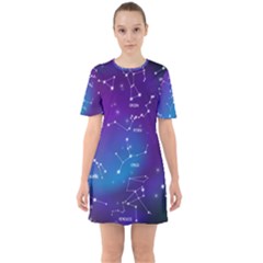 Realistic-night-sky-poster-with-constellations Sixties Short Sleeve Mini Dress by Vaneshart