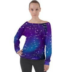 Realistic-night-sky-poster-with-constellations Off Shoulder Long Sleeve Velour Top