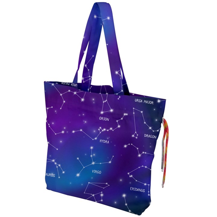 Realistic-night-sky-poster-with-constellations Drawstring Tote Bag