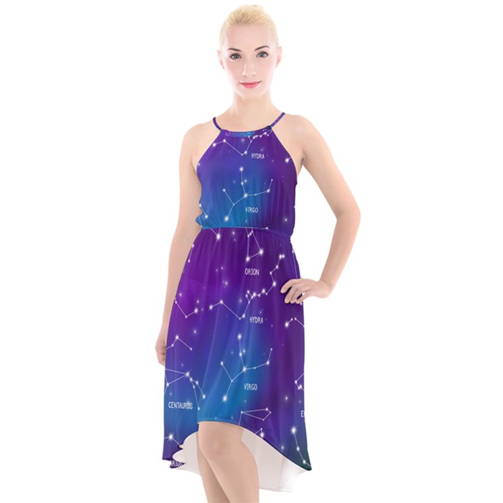 Realistic-night-sky-poster-with-constellations High-Low Halter Chiffon Dress 