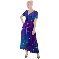 Realistic-night-sky-poster-with-constellations Button Up Short Sleeve Maxi Dress