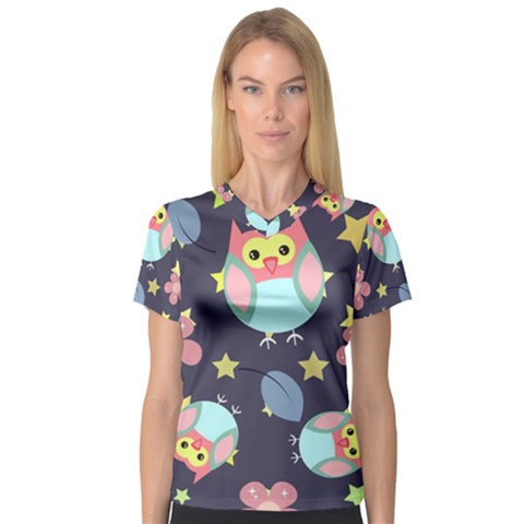 Owl Stars Pattern Background V-neck Sport Mesh Tee by Vaneshart