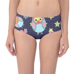 Owl Stars Pattern Background Mid-waist Bikini Bottoms by Vaneshart