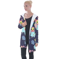 Owl Stars Pattern Background Longline Hooded Cardigan by Vaneshart