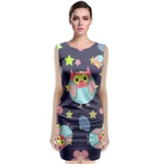 Owl Stars Pattern Background Sleeveless Velvet Midi Dress by Vaneshart