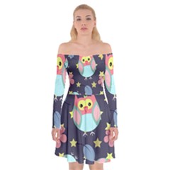 Owl Stars Pattern Background Off Shoulder Skater Dress by Vaneshart