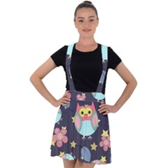 Owl Stars Pattern Background Velvet Suspender Skater Skirt by Vaneshart