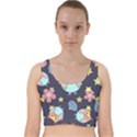 Owl stars pattern background Velvet Racer Back Crop Top View1