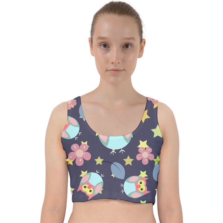 Owl stars pattern background Velvet Racer Back Crop Top