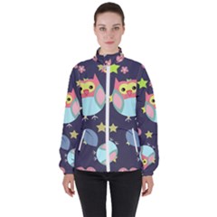 Owl Stars Pattern Background Women s High Neck Windbreaker by Vaneshart