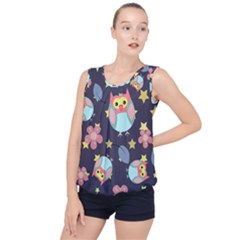 Owl Stars Pattern Background Bubble Hem Chiffon Tank Top by Vaneshart