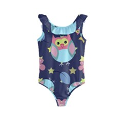 Owl Stars Pattern Background Kids  Frill Swimsuit by Vaneshart