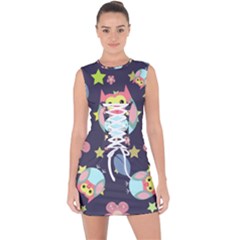 Owl Stars Pattern Background Lace Up Front Bodycon Dress by Vaneshart