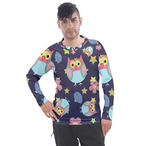 Owl Stars Pattern Background Men s Pique Long Sleeve Tee by Vaneshart