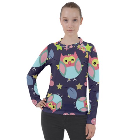 Owl Stars Pattern Background Women s Pique Long Sleeve Tee by Vaneshart