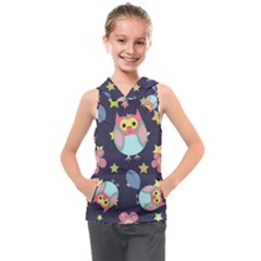 Owl Stars Pattern Background Kids  Sleeveless Hoodie