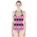 Seamless-argyle-pattern Halter Swimsuit View1