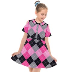 Seamless-argyle-pattern Kids  Short Sleeve Shirt Dress by Vaneshart