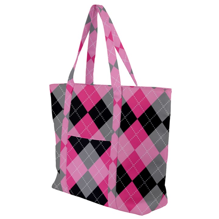 Seamless-argyle-pattern Zip Up Canvas Bag