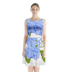 Botanical Floral Print Stylized Photo Sleeveless Waist Tie Chiffon Dress by dflcprintsclothing