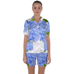 Botanical Floral Print Stylized Photo Satin Short Sleeve Pyjamas Set by dflcprintsclothing