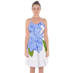 Botanical Floral Print Stylized Photo Ruffle Detail Chiffon Dress