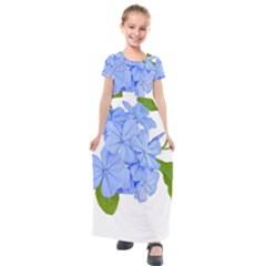 Botanical Floral Print Stylized Photo Kids  Short Sleeve Maxi Dress by dflcprintsclothing