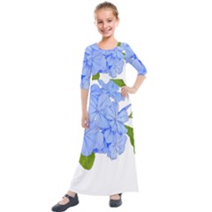 Botanical Floral Print Stylized Photo Kids  Quarter Sleeve Maxi Dress by dflcprintsclothing