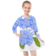 Botanical Floral Print Stylized Photo Kids  Quarter Sleeve Shirt Dress by dflcprintsclothing